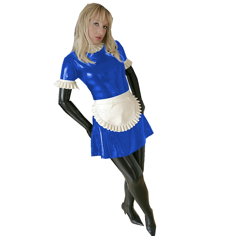 Платье французской горничной из ПВХ закрывающаяся униформа Костюм официантки