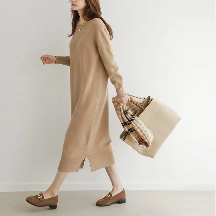 

Women's long sweater women 2021 autumn and winter new style Korean thickened over-the-knee knitted large size knitted dress