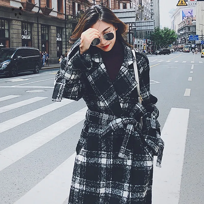 Клетчатое пальто для женщин осень и зима 2019 популярное длинное выше колена