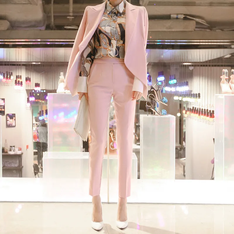 HAMALIEL деловой осенний Женский комплект из 2 предметов розовый офисный блейзер с