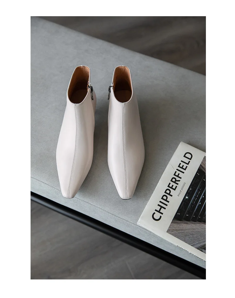 

Genuine Leather Stiletto Short Boots Women 2020 Spring Autumn Fashion New Solid Color Simple Style Pointed Toe Heel Ankle Boots
