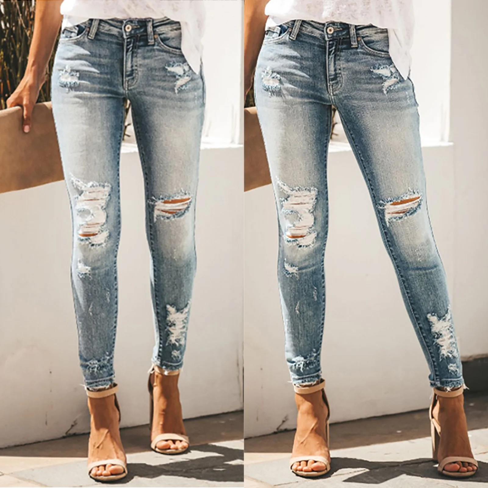 

Women Mom Jeans Ripped Denim Pants Skinny Stretchy Pencil Pants High Waist Jegging Trouser Casual Legging Women Clothing Fashion