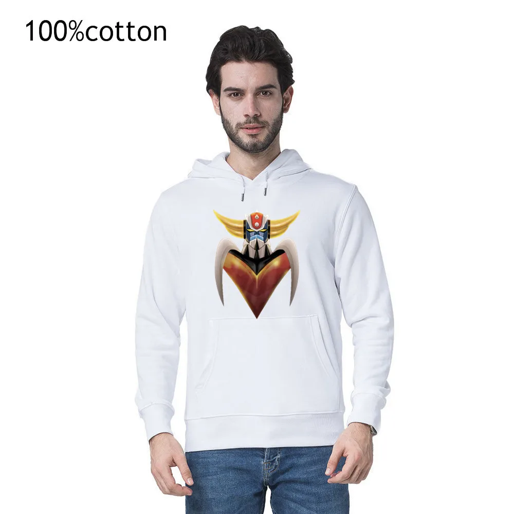 

100% Cotton Hoodies Custom Printed Men Ufo Robo Grendizer Goldorak men Bilateral pocket Basic Models Hoodies Sweatshirts