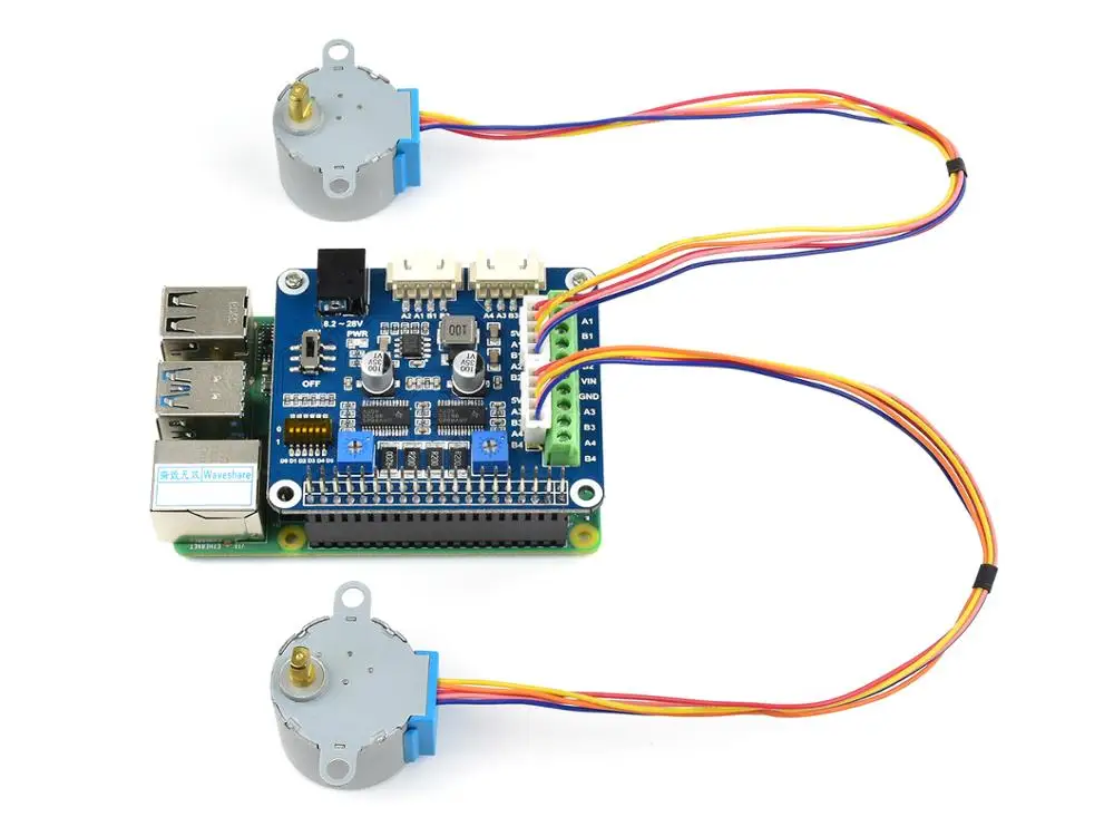 Шаговый двигатель Waveshare для Raspberry Pi управляет двумя шаговыми двигателями до 1/32