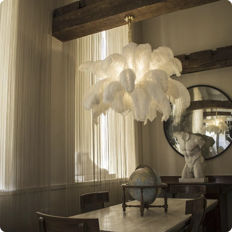 

New feather chandeliers creative villa model room art living room decoration lamp lustres de cristal