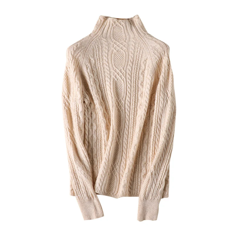 2021 Merino Wool Sweater High Collar Turtleneck Women Soft Solid Color Warm Thickening Argyle Jumpers Quality Tops | Женская одежда