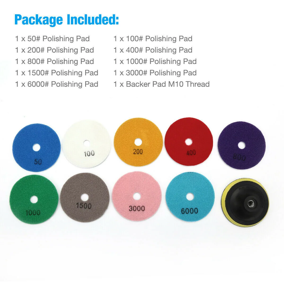 

10 Piece Set Diamond Polishing Pads 4 Inch Wet/Dry Granite Stone Concrete Marble Rock Material Concrete Marble Disc