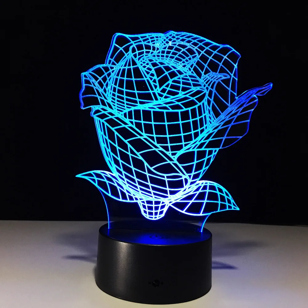 

Акриловый 3d ночсветильник Роза LED usb настольная лампа 7 цветов меняющий креативный АБС Сенсорное основание пульт дистанционного управления ...