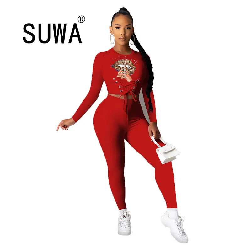 

Женский бандажный комплект из двух предметов, однотонный облегающий топ с круглым вырезом и брюки в уличном стиле, 2020