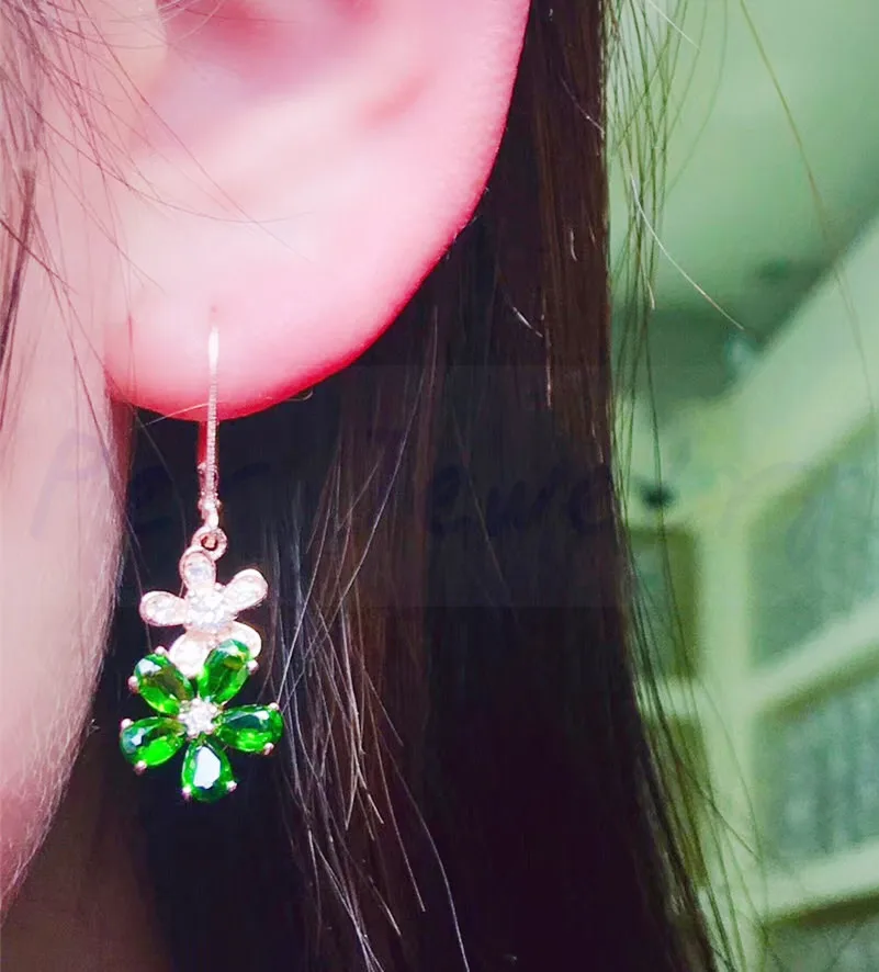 Естественный диопсид в форме цветка серьги подвески серебро 0 3ct * 10 шт. # R98902|gem