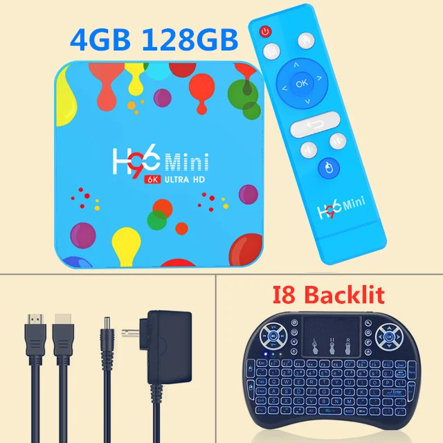 4G128G-I8 Backlit Android 9,0 Smart IP tv Box H96 MiNi 6K ULTRA HD tv BOX 2,4G& 5,8 Ghz Двойная WiFi приставка Google Play для домашнего медиаплеера - Цвет: 4G128G-I8 Backlit