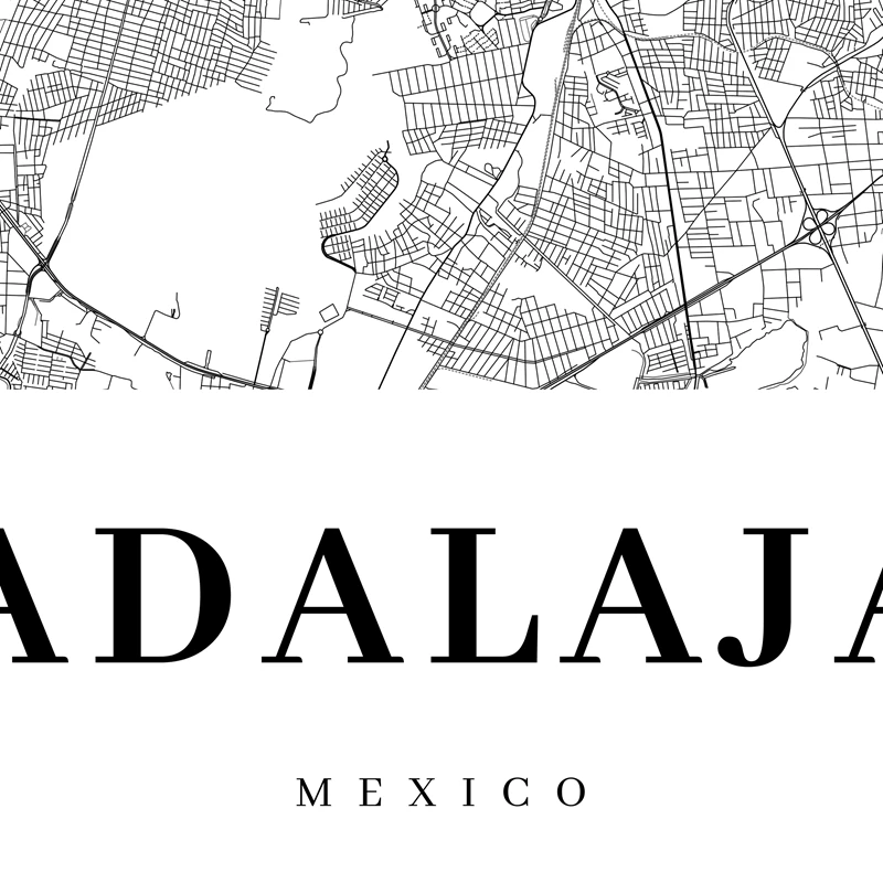 Guadalajara карта печати Мехико Халиско город улица Дорожная карта Плакат холст картина черно-белая картина офисный настенный Арт Декор