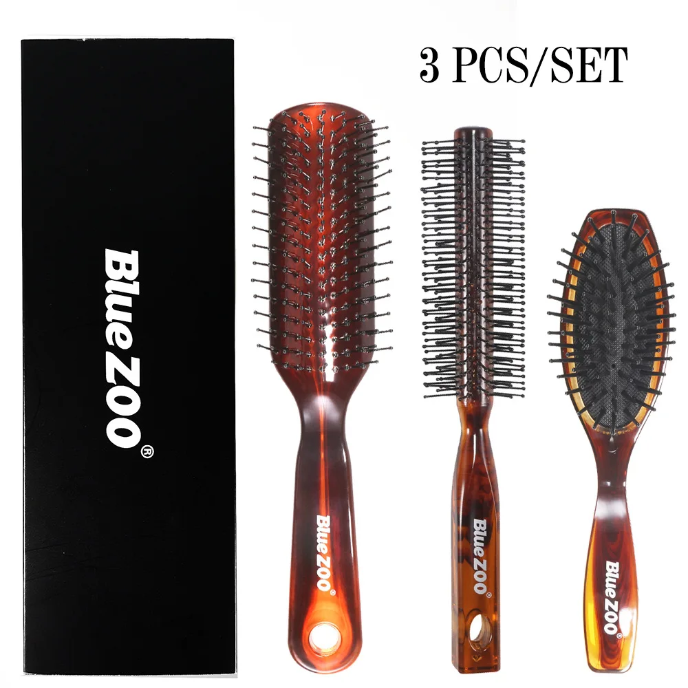 

Blue Zoo Rolling Ribs Comb Anti-Static Men's Oil Head Big Back Hairdressing Comb Amber 3-Piece Suit 7 #Gift For Father