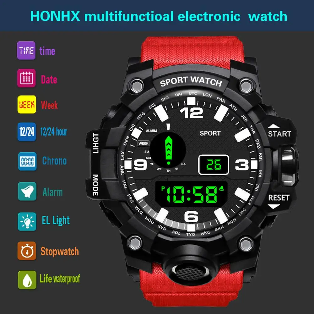 

Fashion Mens Watches Waterproof Men's Boy LCD Digital Stopwatch Date Rubber Sport Wrist Watch Waterproof Relogio Clock reloj Q7