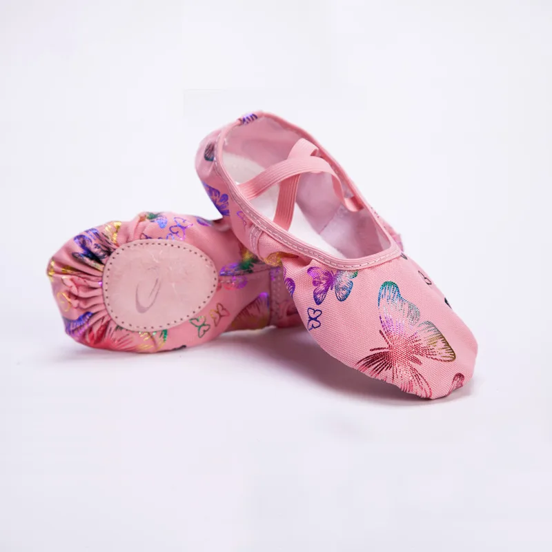 Балетки танцевальные туфли профессиональные с принтом бабочки для детей девочек
