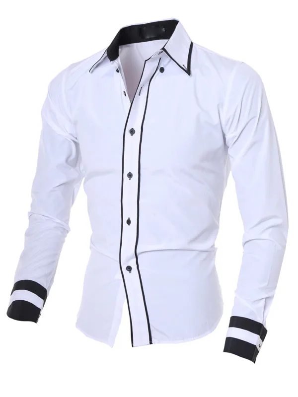 Мужские рубашки приталенные мужские цветные с отворотом длинным рукавом