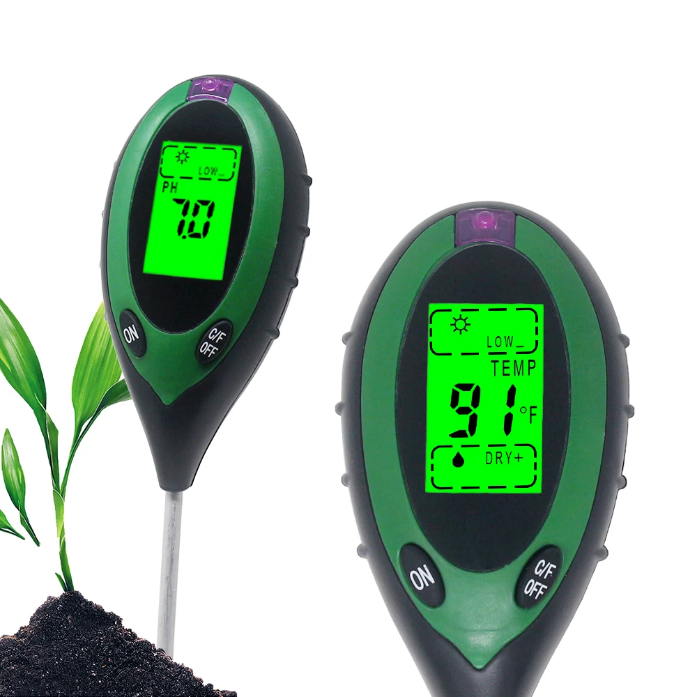 

1/3/4 in 1 Digital PH Meter Soil Acidity Tester Garden Moisture Temperature PH Sunlight Monitor Measuring Tool C/F Backlight