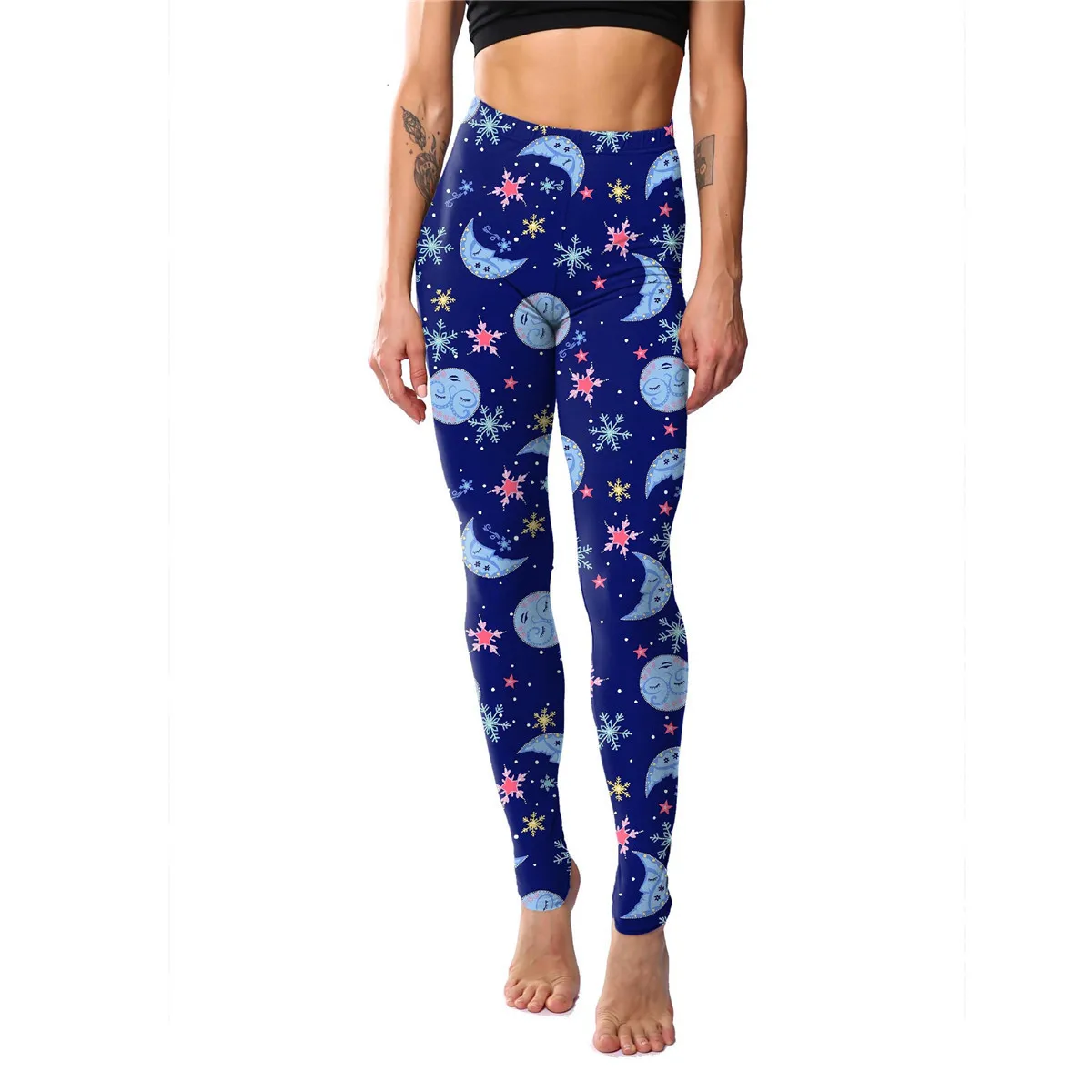 

Женские леггинсы, укороченные штаны с принтом Солнца и Луны, облегающие штаны для йоги, женские колготки, лосины для занятий йогой
