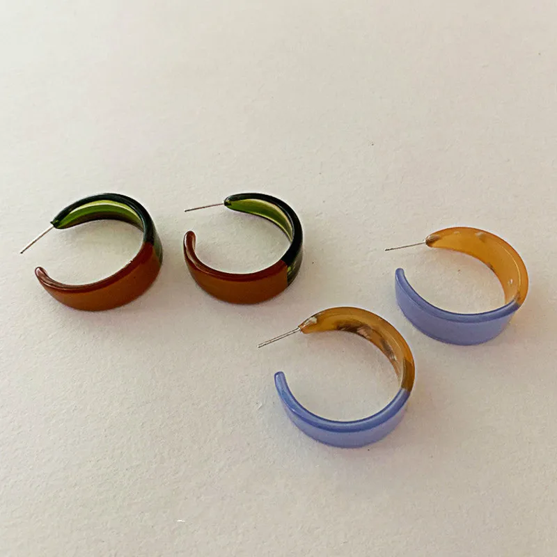 

Korea New Fashion C-shaped Acrylic Stitching Contrast Open Ring Hoop Earrings Bohemian Summer Earrings For Women Jewelery 2020