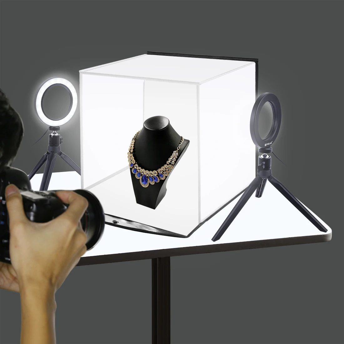 

PULUZ 30cm Softbox Light Box LED Photo Studio Lightbox &6 Color Backdrops&4.6 inch Ring Light Kits For Photography Shooting Tent