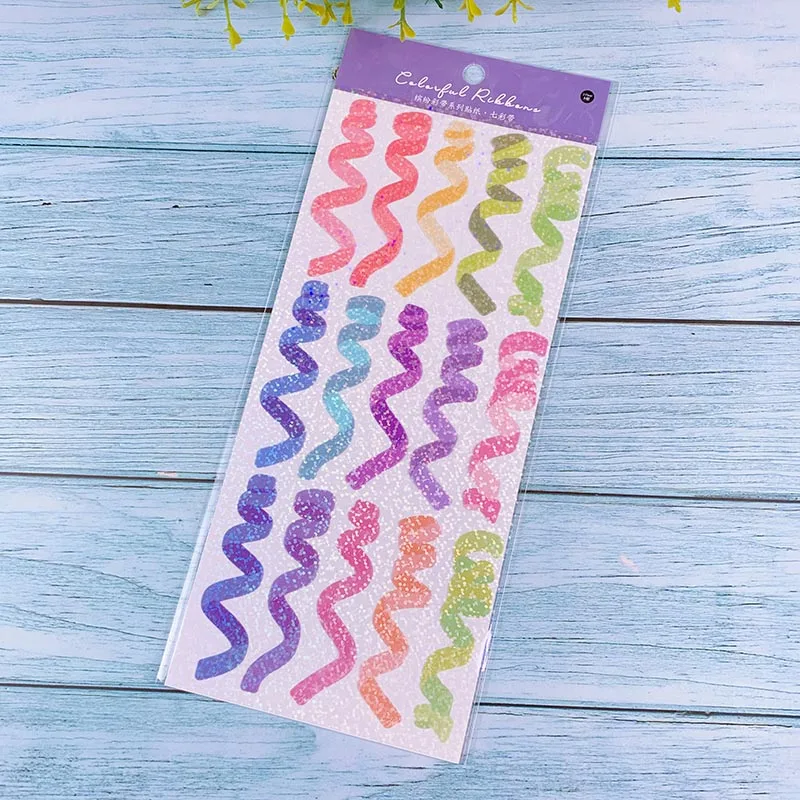 1Pcs Scrapbooking Stickers Colorful Ribbon Laser Decorative Sticker For Materials DIY Diary Album Stationery | Дом и сад