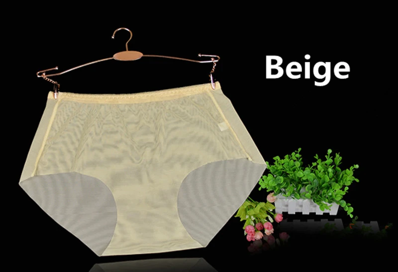 beige Полностью прозрачные женские трусы, супер сексуальные трусы размера плюс, женские трусы до середины талии, прозрачные L XL XXXL 30 - Цвет: beige