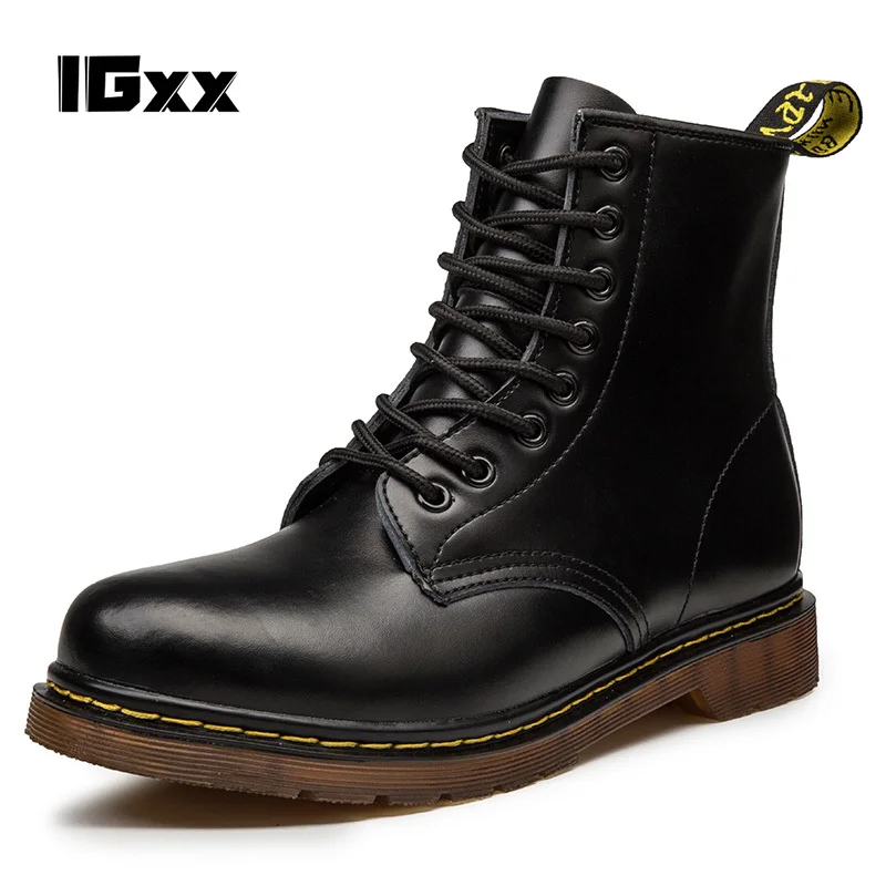 

IGxx winter New Coturno Men Leather shoes High Top Fashion Winter Warm Snow shoes Dr. Motorcycle Ankle Boots Couple Unisex boots
