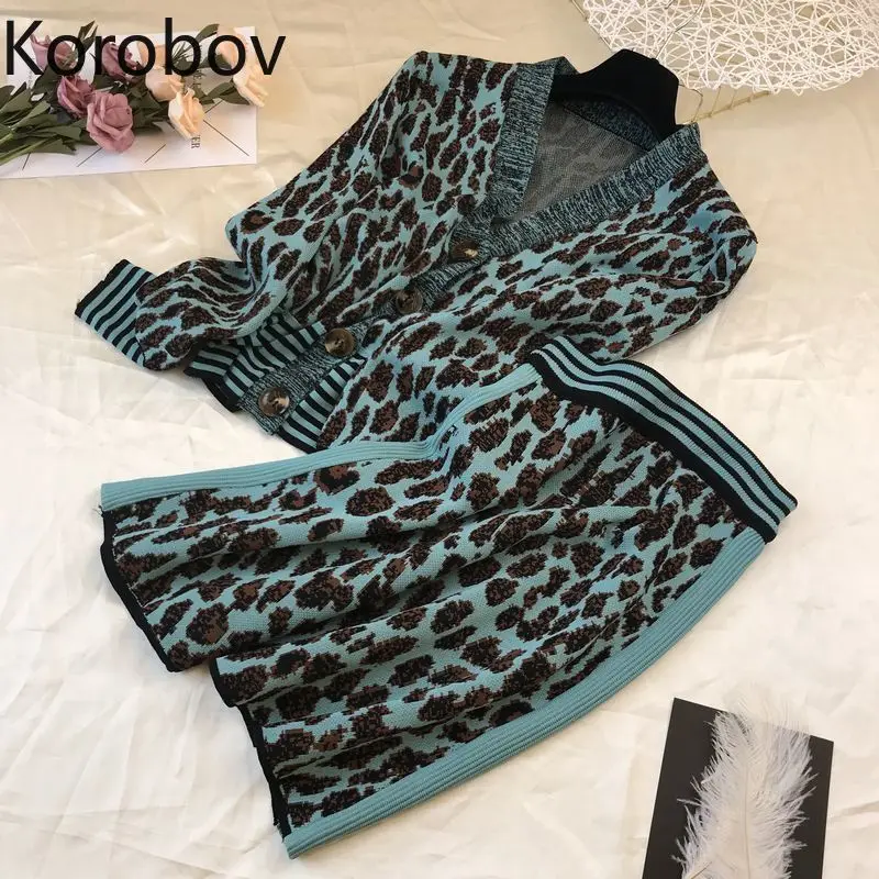 Korobov/Новинка женские костюмы с леопардовым принтом однобортные кардиганы и