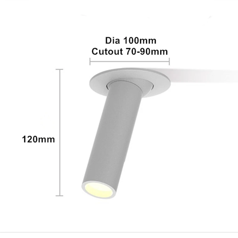 White 120mm Черный/Белый Длинные трубы для потолка Встраиваемый светодиодный точечный светильник угол поворотный потолочный светильник 12 Вт для кухни спальни фото ТВ фон - Цвет корпуса: White 120mm