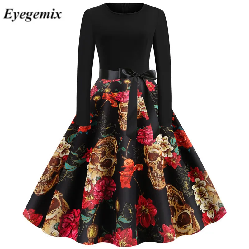 Для женщин маскарадный костюм в винтажном стиле с длинным рукавом 50s 60