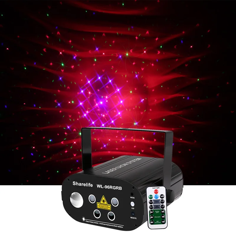 Sharelife Mini 4 Lens 96 RGRB Pattern Laser Light Mix RGB LED Aurora Remote Control Motor Speed DJ Gig Party Home Stage lighting