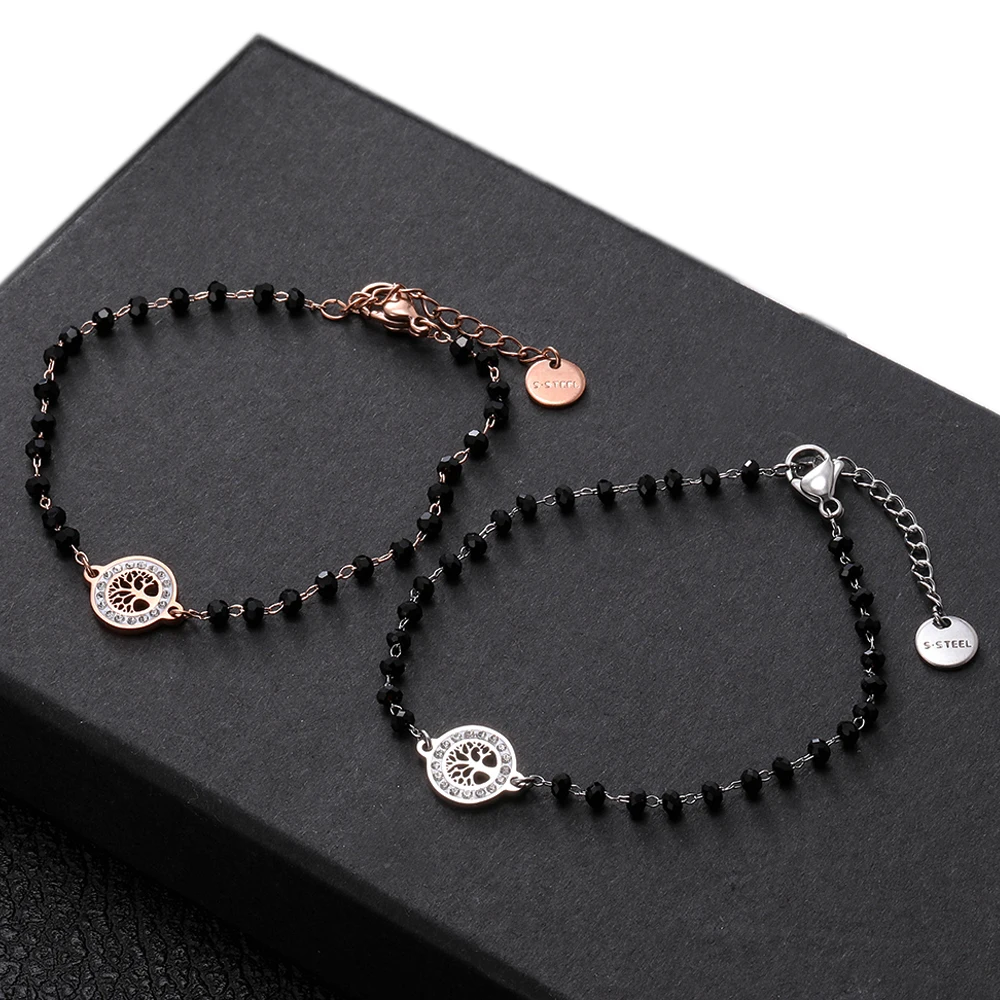 

2021 New Charm Bracelets Boho Jewelry Beads Chain Shiny Crystal Tree of Life Stainless Steel Bracelet Gift For Women Accessories