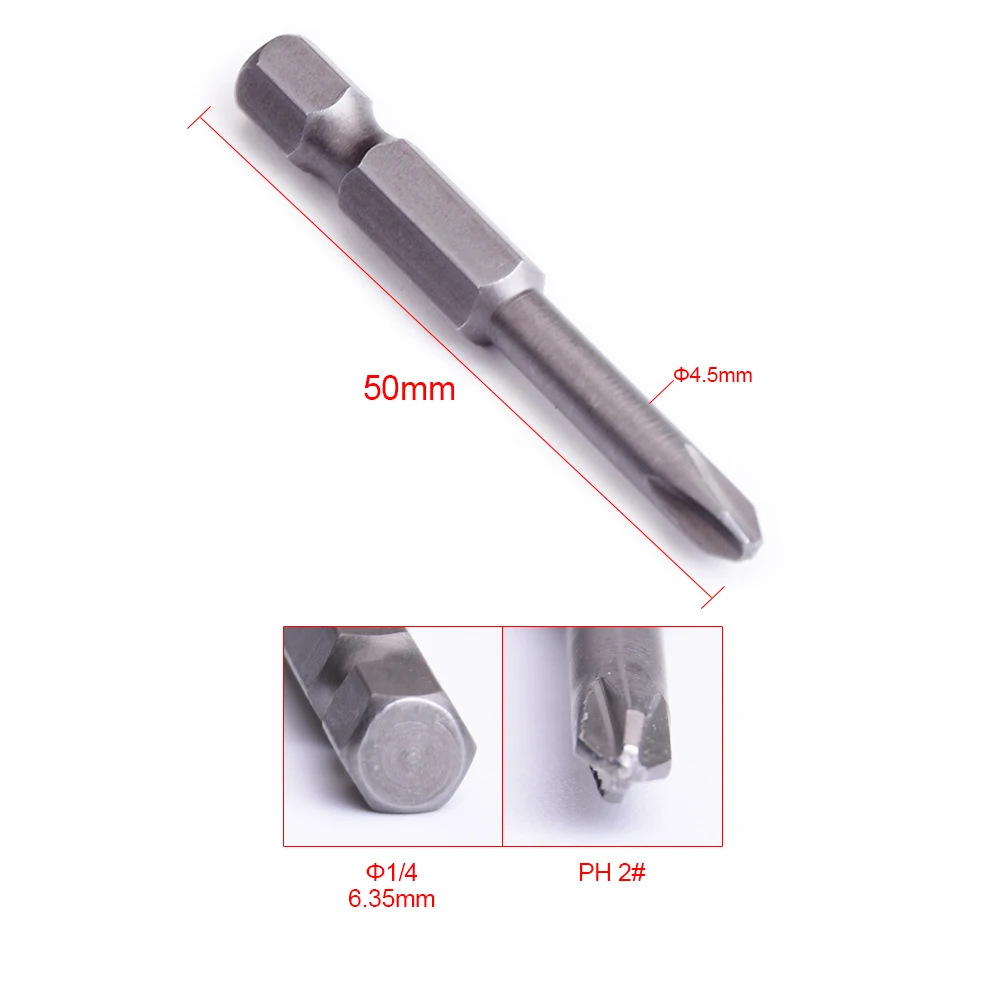 KNOKOO 1/4 Shank Screwdriver Drill Bit 50MM Length Phillips Head HEX6.35 Magnetic Screw Driver Bits 10pcs/lot - Цвет: 6.35x50x4.5x2xPH