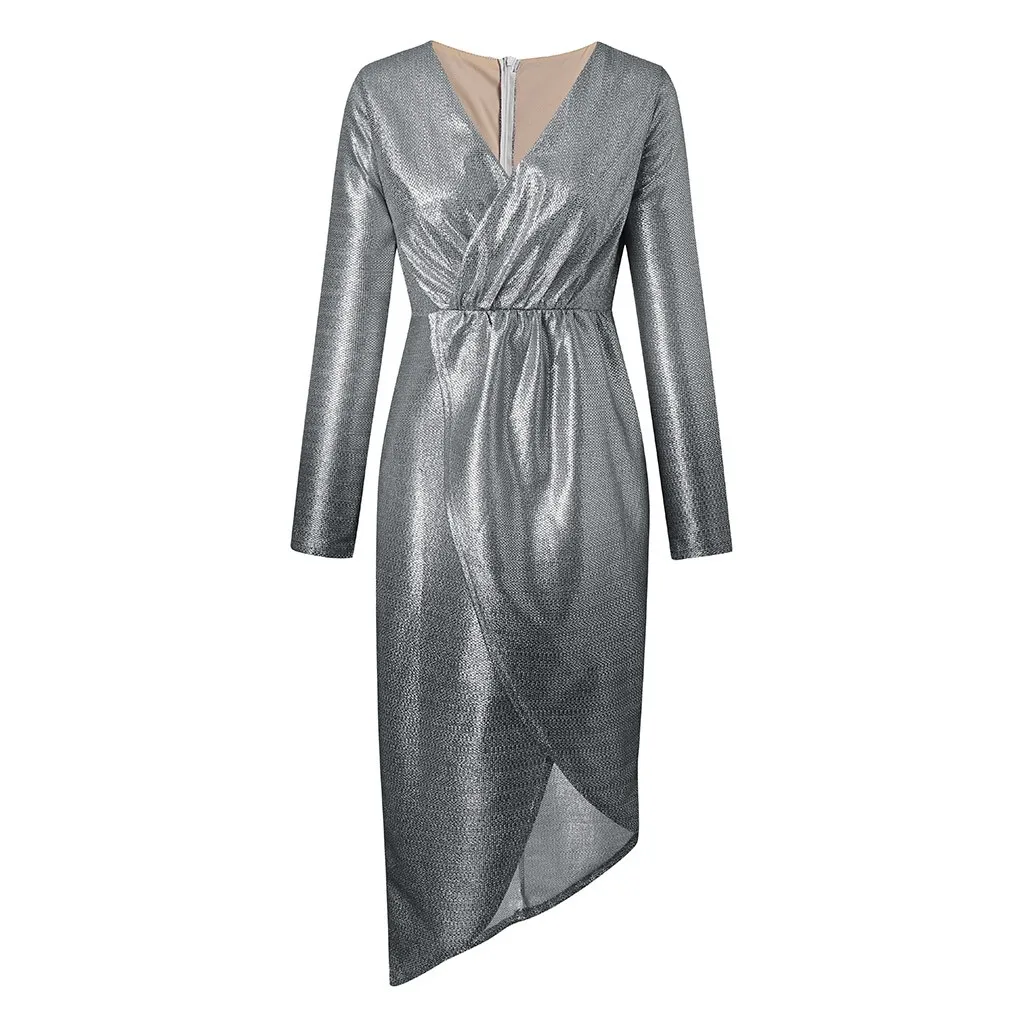 Сексуальное платье с v-образным воротом высокий разрез вечерние Для женщин