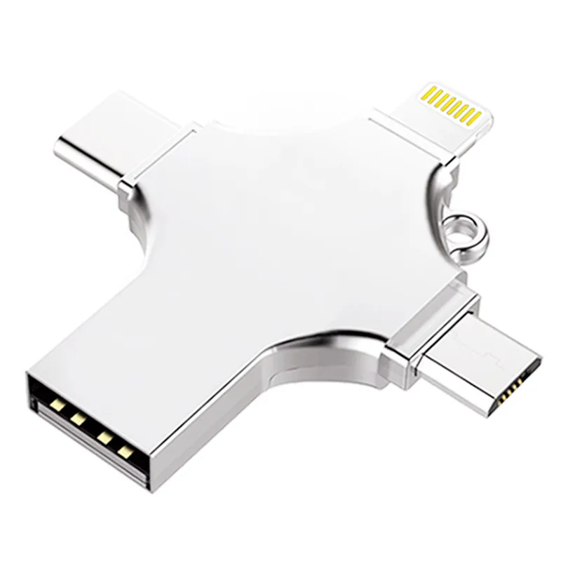 4 в 1 USB-флеш-накопитель OTG 32 ГБ Type C 3 0 16 64 128 256 флешка металлическая USB-карта для