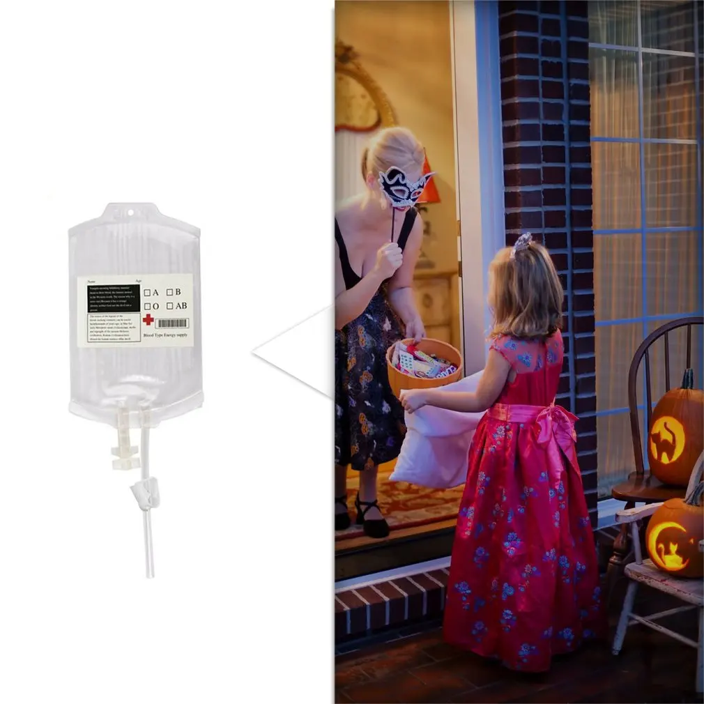 

350ml Transparent Clear Medical PVC Material Reusable Blood Energy Drink Bag Halloween Vampire Pouch Props