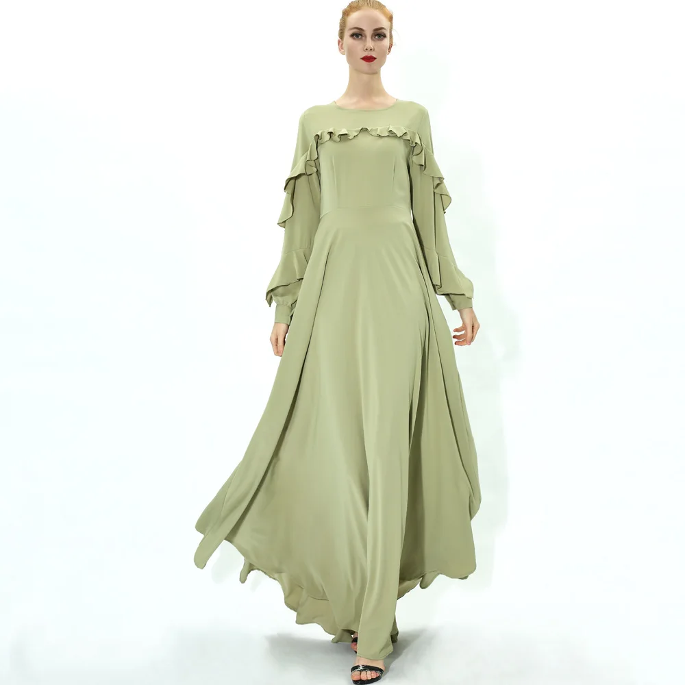

Длинное мусульманское платье, однотонное женское этническое Платье макси с длинным рукавом, традиционное арабское платье-кафтан, платье цз...