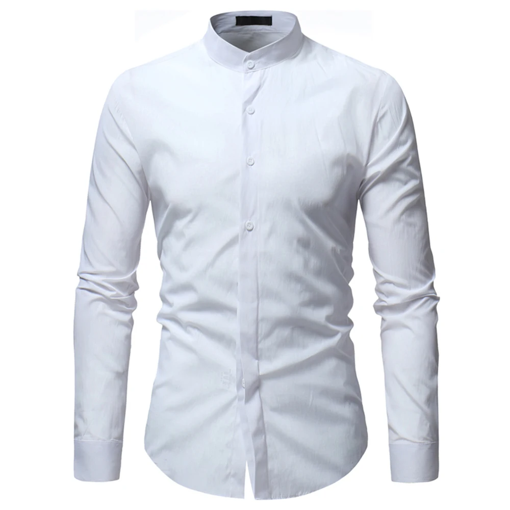 Stand-up Collar Business Shirt Men's Long-sleeved Formal Dress Shirt Office Shirt Banquet Shirt