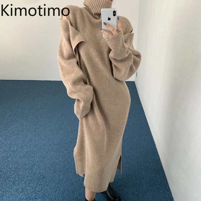 

Платье-Свитер Kimotimo женское, осеннее, однотонное, со съемным рукавом