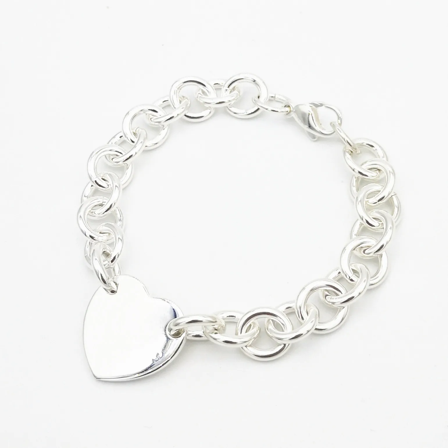 

Ms S925 pure silver classic heart-shaped tags o-type chain silver bracelet jewelry lovers festival day gifts