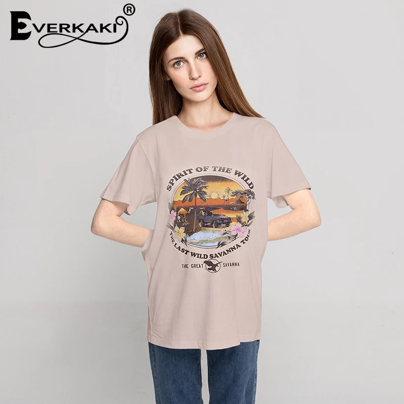 Женские хлопковые топы Everkaki в стиле бохо с принтом футболка s ретро популярная