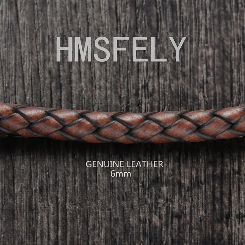 HMSFELY 6 мм веревка из натуральной кожи для DIY браслет для изготовления ювелирных изделий Плетеный серый коричневый кожаный шнур фурнитура Аксессуары, браслеты - Цвет: Dark Brown