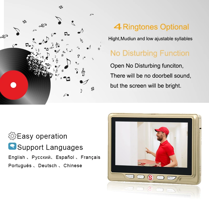 Saful 4 3 &quotЖК дисплей Экран двери Камера обнаружения движения телефона Запись