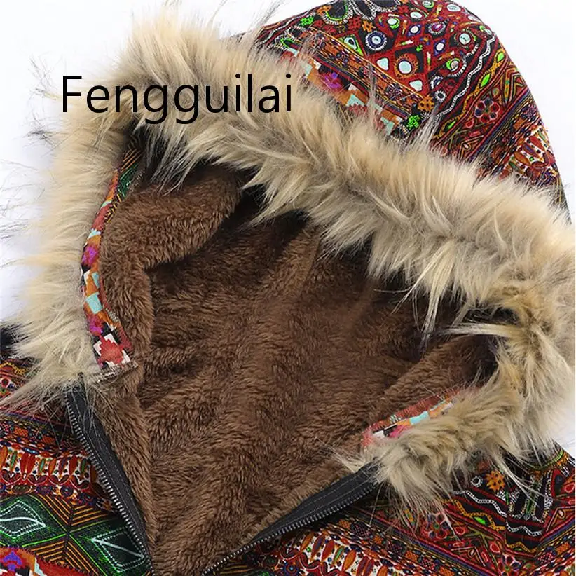 

FENGGUILAI Design Fashion Women Boho Warm Coat Fur Hood Woman Large Plus Size Overcoat Female Thick Fleece Jackets Woman Coats