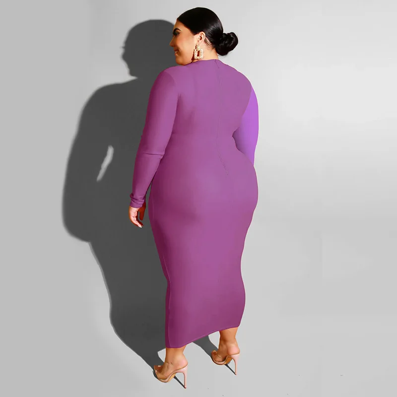 4XL 5XL плюс Размер цветной блок Новое Женское Макси платье с круглым вырезом с длинным рукавом весна осень длинное платье большой размер 3XL сексуальная одежда платья