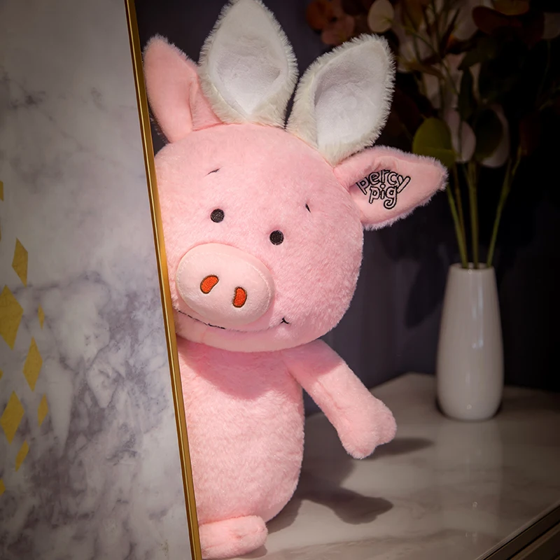 

Smile Pink Percy Pig Plush Toy Soft Stuffed Cartoon Animal Rabbit Ears Piggy Doll Girlfriends Birthday Gift Room Decor Children