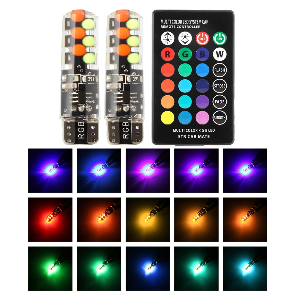 2 шт. RGB T10 W5W 194 168 автомобиля Купол Чтение светильник автомобилей Клин лампа