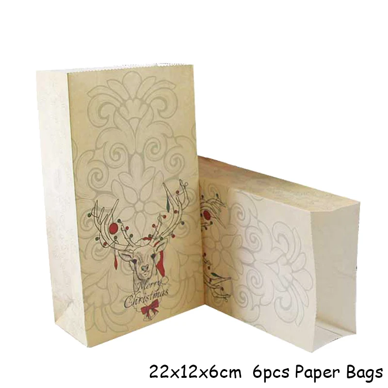 6pcs Paper Bags Рождественская коробка для конфет Рождественская вечеринка мешок для печенья Подарочная коробка Рождественские украшения для дома упаковочные коробки Navida Natal украшение - Цвет: 6pcs Paper Bags