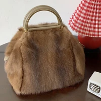 100mink fur bag tote bag handbag brand party bag ladies handbag luxury designer evening bag mink leather