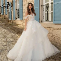 sodigne ivory princess wedding dress off the shoulder lace appliques bridal dress tiered plus size wedding gowns
